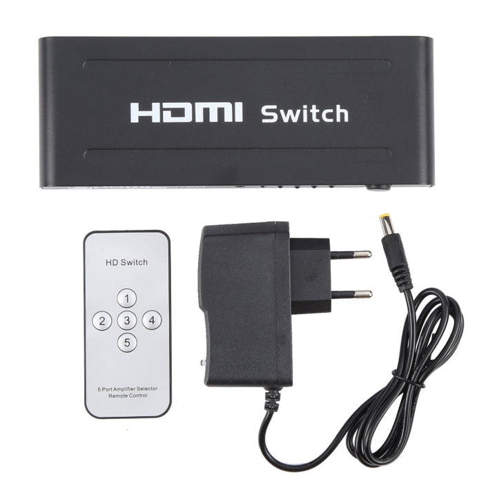 Lisslune | Full HD 1080P 5 Ports HDMI Switch with Remote Control & LED Display (Black)