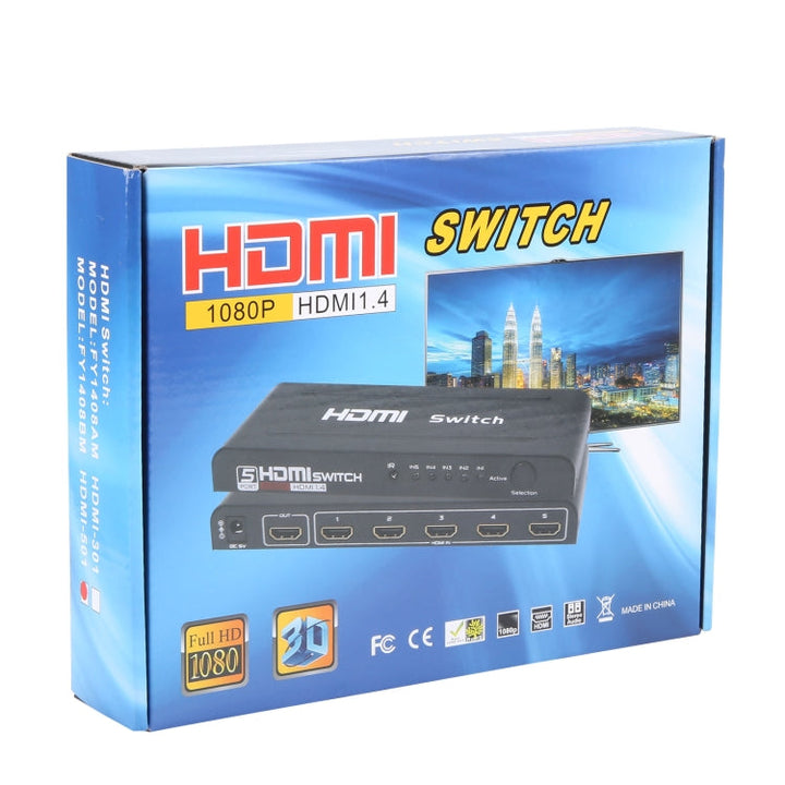 Lisslune | Full HD 1080P 5 Ports HDMI Switch with Remote Control & LED Display (Black)