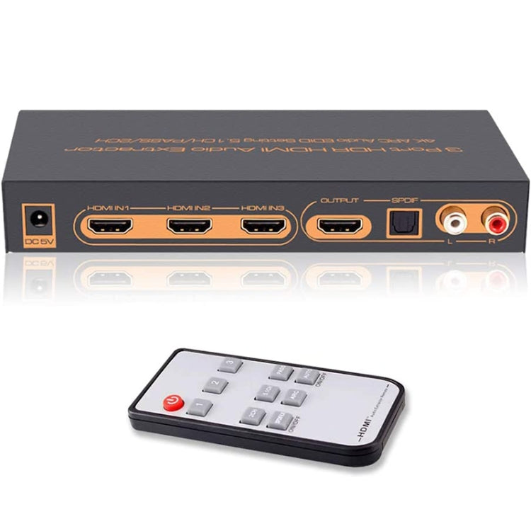 Lisslune | 3 Ports HDMI/MHL Audio Extractor with IR Remote Control, 4K ARC Audio EDID Setting 5.1ch / PASS / 2ch