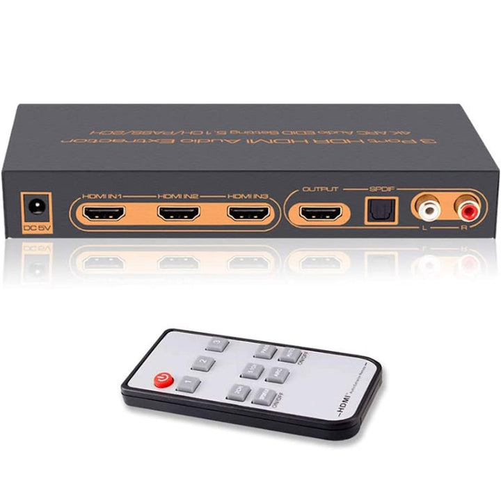 Lisslune | 3 Ports HDMI/MHL Audio Extractor with IR Remote Control, 4K ARC Audio EDID Setting 5.1ch / PASS / 2ch