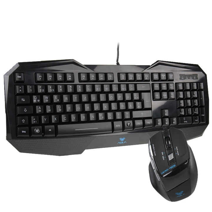 Lisslune | Aula Killing Soul Behead Series Wired USB Silent / Non-slip QWERTZ Keyboard with Blu-ray Backlighting + 500-1000Hz Polling Rate 7D Gaming Mouse Combo Kit, German Language Keys