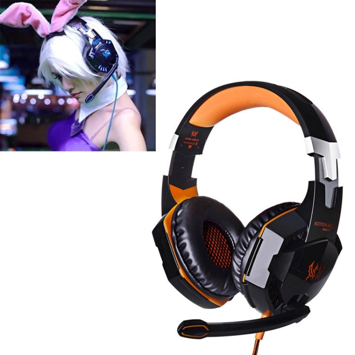 Lisslune | EACH G2000 Over-ear Stereo Bass Gaming Headset with Microphone & LED Light for Computer, Cable Length: 2.2 m (Orange)