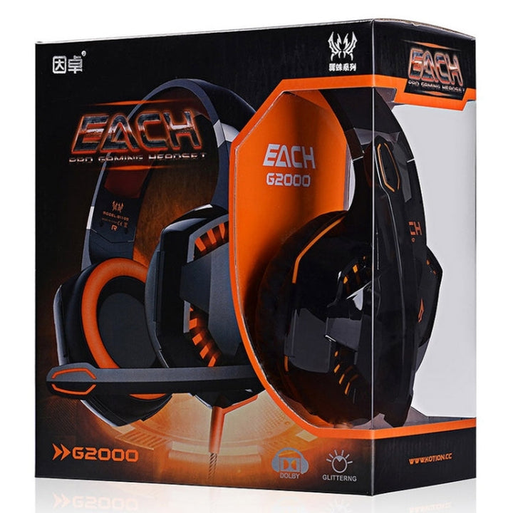 Lisslune | EACH G2000 Over-ear Stereo Bass Gaming Headset with Microphone & LED Light for Computer, Cable Length: 2.2 m (Orange)