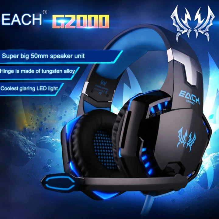 Lisslune | EACH G2000 Over-ear Stereo Bass Gaming Headset with Microphone & LED Light for Computer, Cable Length: 2.2 m (Orange)
