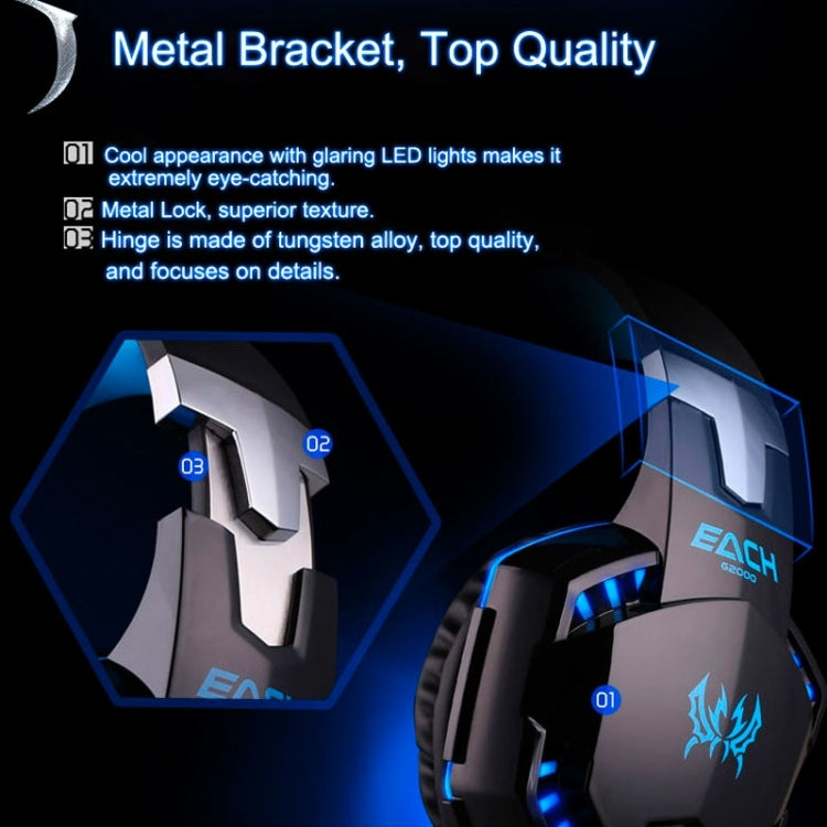 Lisslune | EACH G2000 Over-ear Stereo Bass Gaming Headset with Microphone & LED Light for Computer, Cable Length: 2.2 m (Orange)
