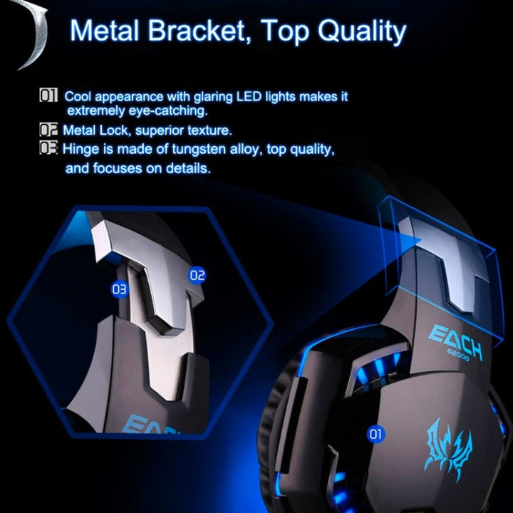 Lisslune | EACH G2000 Over-ear Stereo Bass Gaming Headset with Microphone & LED Light for Computer, Cable Length: 2.2 m (Orange)