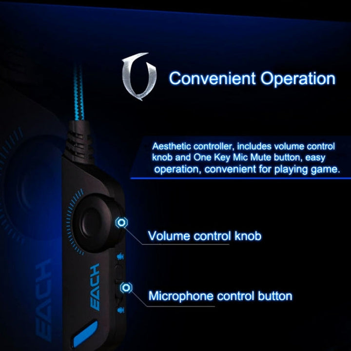 Lisslune | EACH G2000 Over-ear Stereo Bass Gaming Headset with Microphone & LED Light for Computer, Cable Length: 2.2 m (Orange)