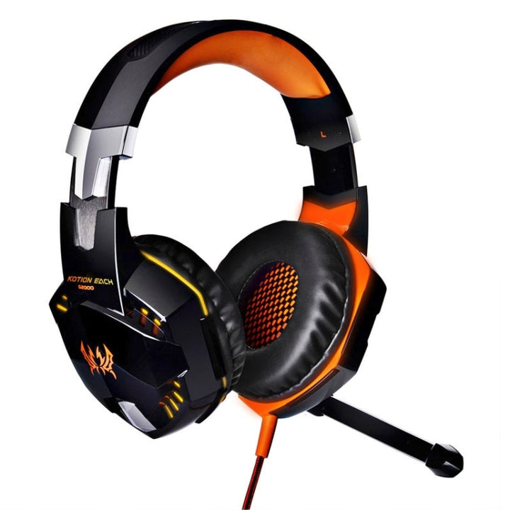Lisslune | EACH G2000 Over-ear Stereo Bass Gaming Headset with Microphone & LED Light for Computer, Cable Length: 2.2 m (Orange)
