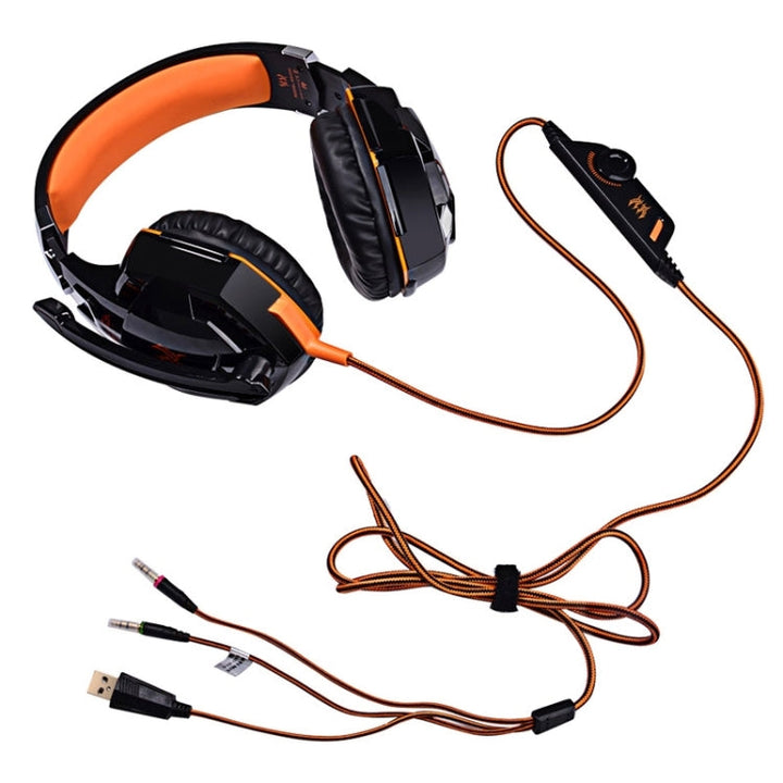 Lisslune | EACH G2000 Over-ear Stereo Bass Gaming Headset with Microphone & LED Light for Computer, Cable Length: 2.2 m (Orange)