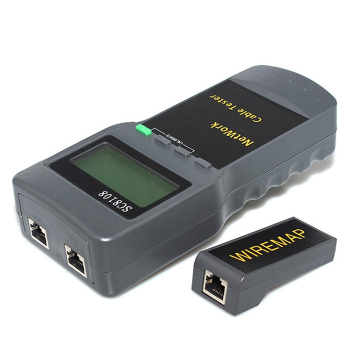 Lisslune | Portable WLAN Network Cable Tester SC8108 LCD Digital PC Data Network CAT5 RJ45 LAN Telephone Cable Tester Meter (Gray)