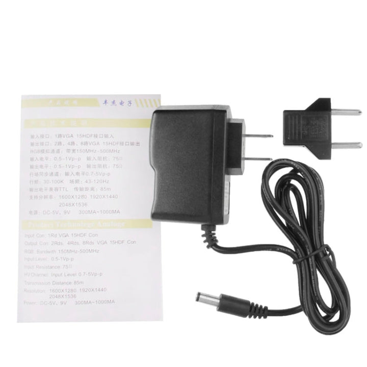 Lisslune | FJ-2508A 8-Port VGA Video Splitter High Resolution 1920 x 1440 Support 250MHz Video Bandwidth