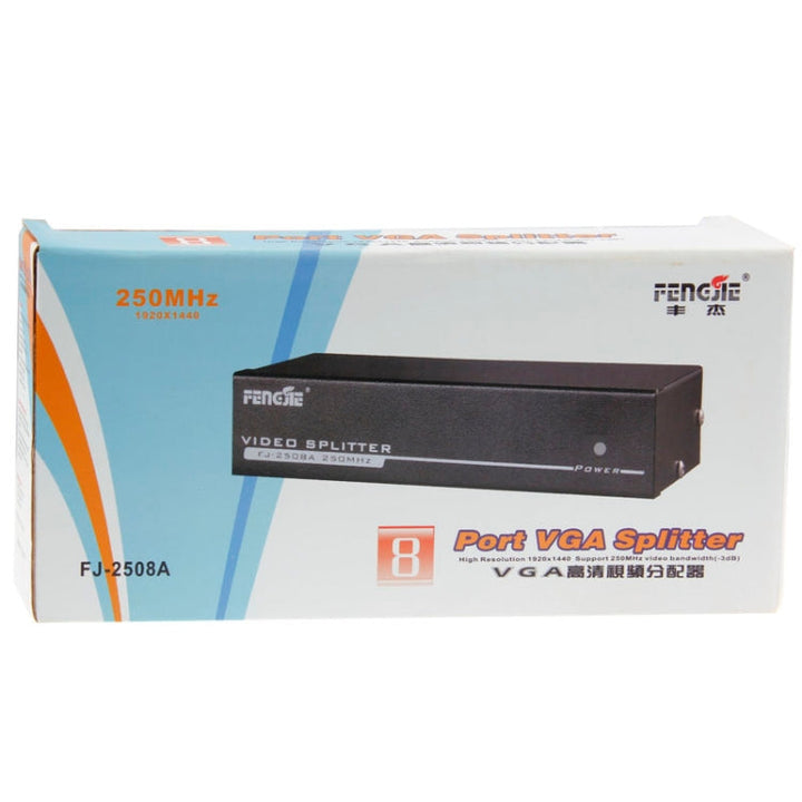 Lisslune | FJ-2508A 8-Port VGA Video Splitter High Resolution 1920 x 1440 Support 250MHz Video Bandwidth