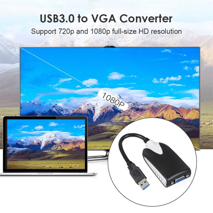 Lisslune | USB 3.0 to VGA Display Adapter, Resolution: 1920 x 1080 (Black)