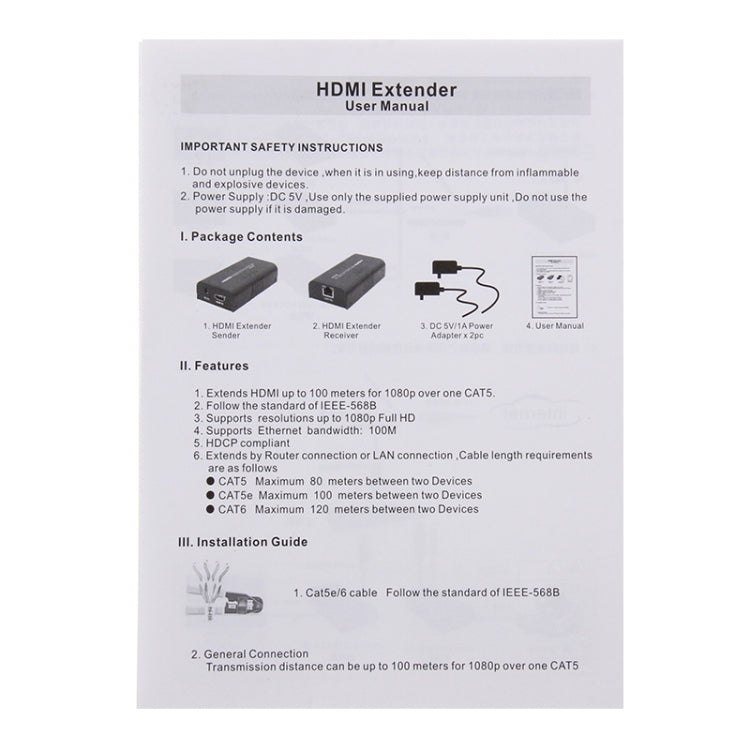 Lisslune | HDMI Extender over a single UTP CAT5e/6 cable, transmission distance: 100m