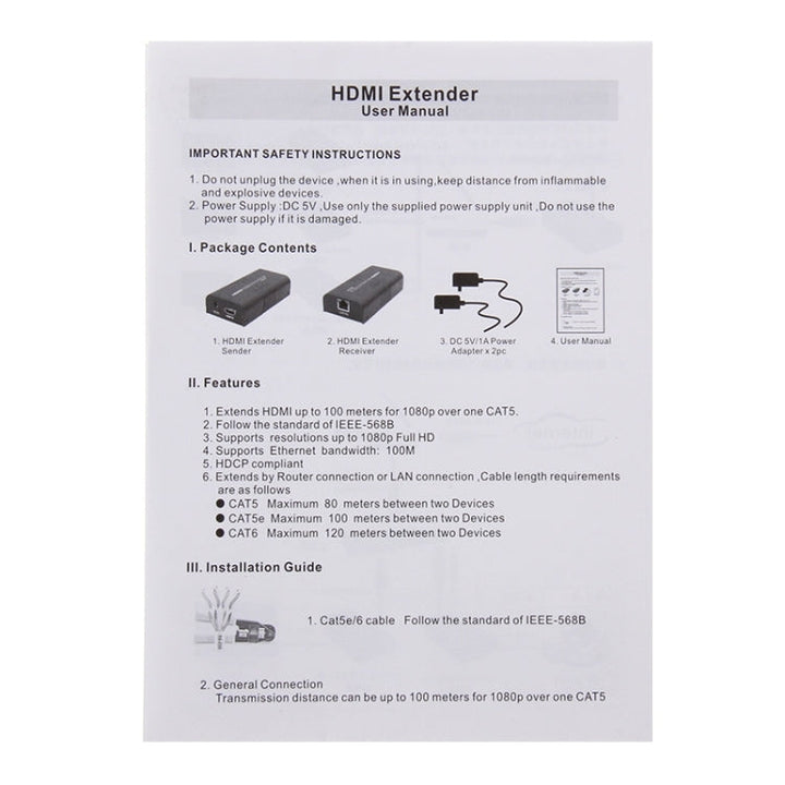 Lisslune | HDMI Extender over a single UTP CAT5e/6 cable, transmission distance: 100m
