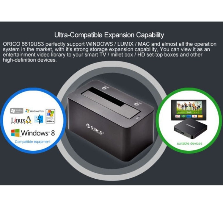Lisslune | ORICO 6619US3 5Gbps Super Speed USB 3.0 to SATA Hard Drive Docking Station for 2.5 inch / 3.5 inch Hard Drive (Black)