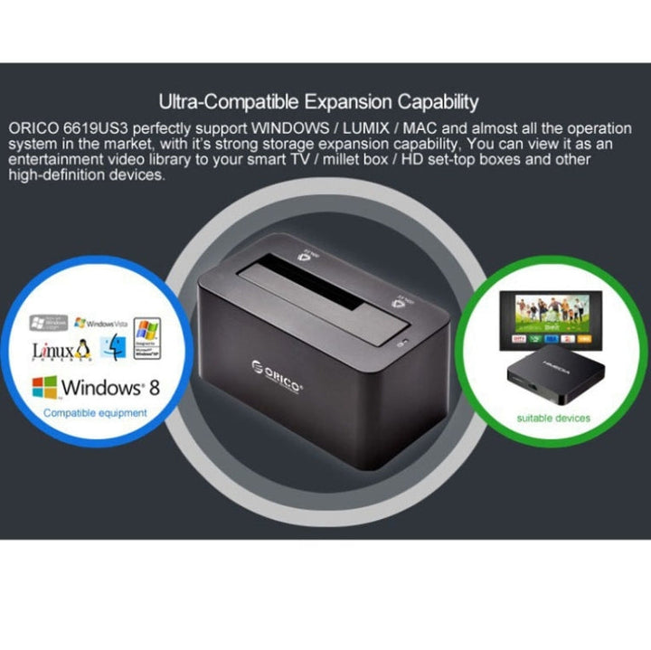 Lisslune | ORICO 6619US3 5Gbps Super Speed USB 3.0 to SATA Hard Drive Docking Station for 2.5 inch / 3.5 inch Hard Drive (Black)