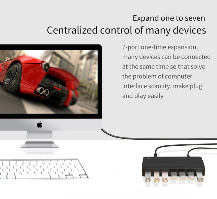 Lisslune | Orico H7928-U2-V1 Desktop 7 Ports USB 2.0 HUB with power adapter (Black)