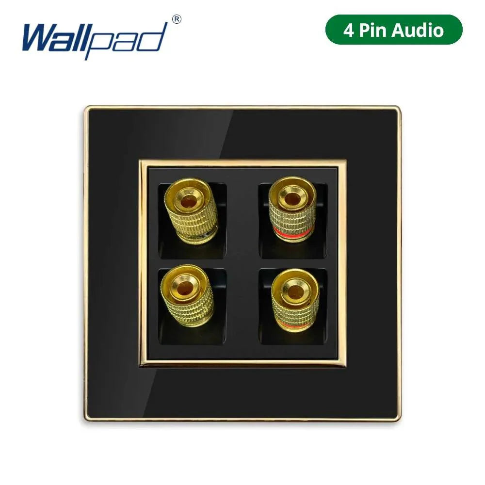 Lisslune | Luxurious black acrylic interchangeable panel with golden accents and universal sockets - 220V, multiple socket, modern design - Illuminated control panel with USB charging function