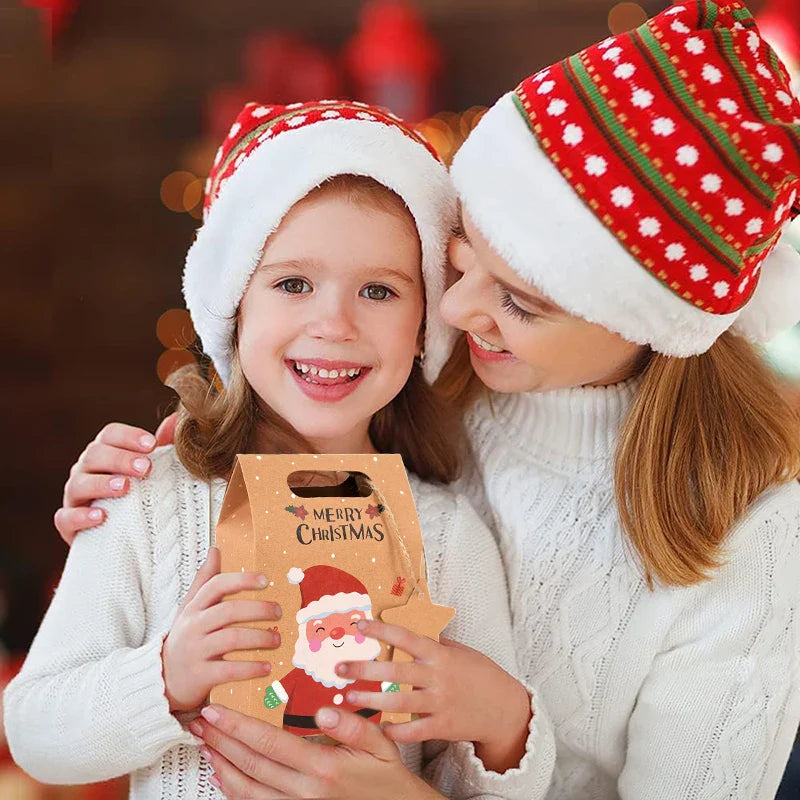 Rynx 6/12/24pcs Christmas Candy Gift Box with Label Kraft Paper Cookie Snack Packaging Bag 2024 Christmas Party Home Decor New Year 2025