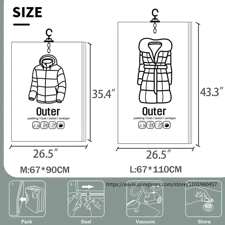 Lisslune | VACUUM STORAGE BAGS – Hanging Vacuum Storage Bags for Clothes – Space Saving & Dustproof (Set of 3)