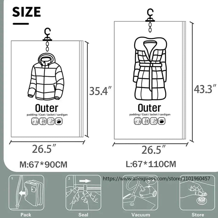 Lisslune | VACUUM STORAGE BAGS – Hanging Vacuum Storage Bags for Clothes – Space Saving & Dustproof (Set of 3)