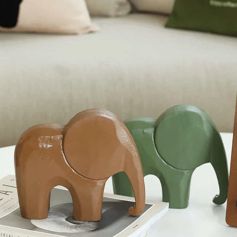 Rynx | Nordic Wood Elephant Ornament Morandi Home Decoration Accessories Office Desk Miniature Crafts Kids Room Decor