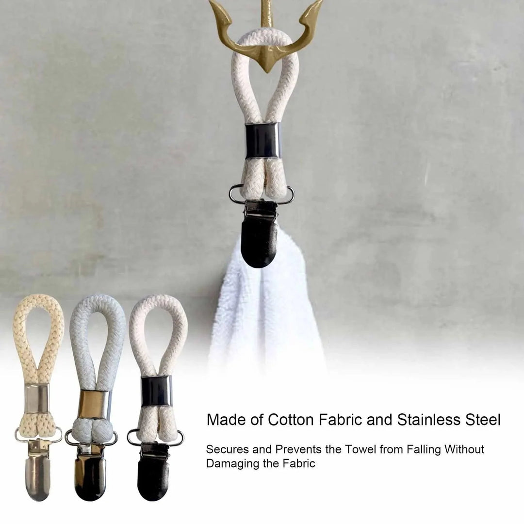 Lisslune | Cotton Braided Towel Holder Set with Sturdy Metal Clips - Elegant Space-Saving Solution for Home and Kitchen