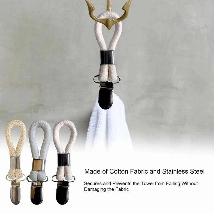 Lisslune | Cotton Braided Towel Holder Set with Sturdy Metal Clips - Elegant Space-Saving Solution for Home and Kitchen