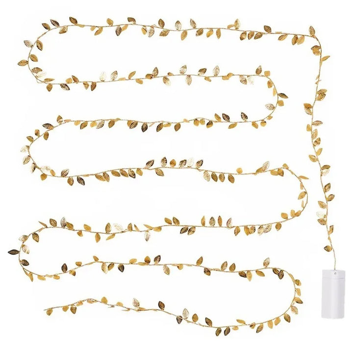 Rynx 2M 20LED Golden Leaves String Lights Fairy Lights for Wedding Birthday Party Decoration Home Garden Artificial Plants Garland Wine Light