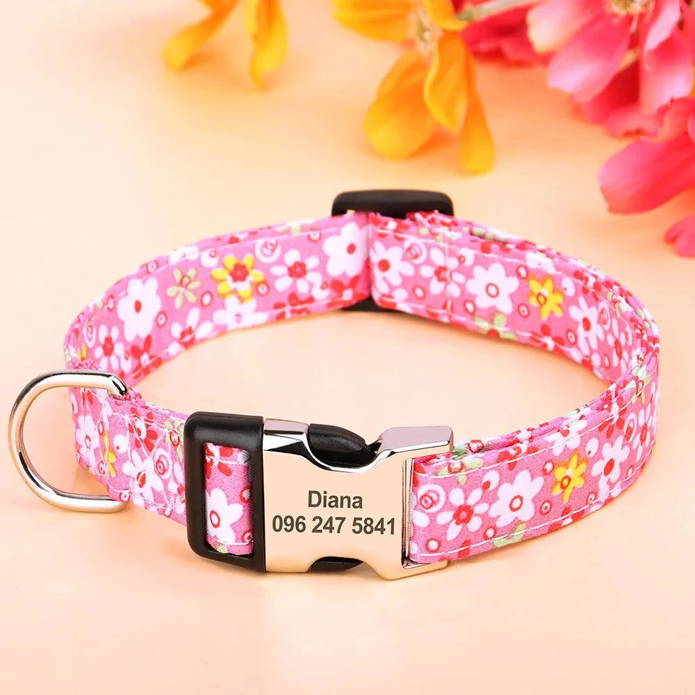 Lisslune | Personalized floral nylon collar for dogs - stylish ID collars for dogs of all sizes