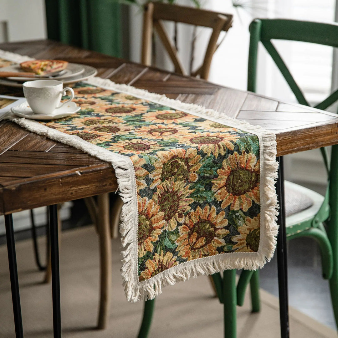 Rynx Sunflower Table Runner, Jacquard Craft Tea Table Decoration, Party Wedding, Holiday Decoration Best Choice
