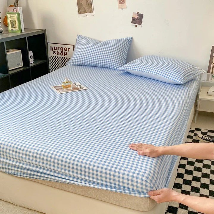 Rynx | Checkered Collection Fitted Sheet with Elastic Bands Non-Slip Adjustable Mattress Protector for Double-King-Queen Bed 90 150 180x200