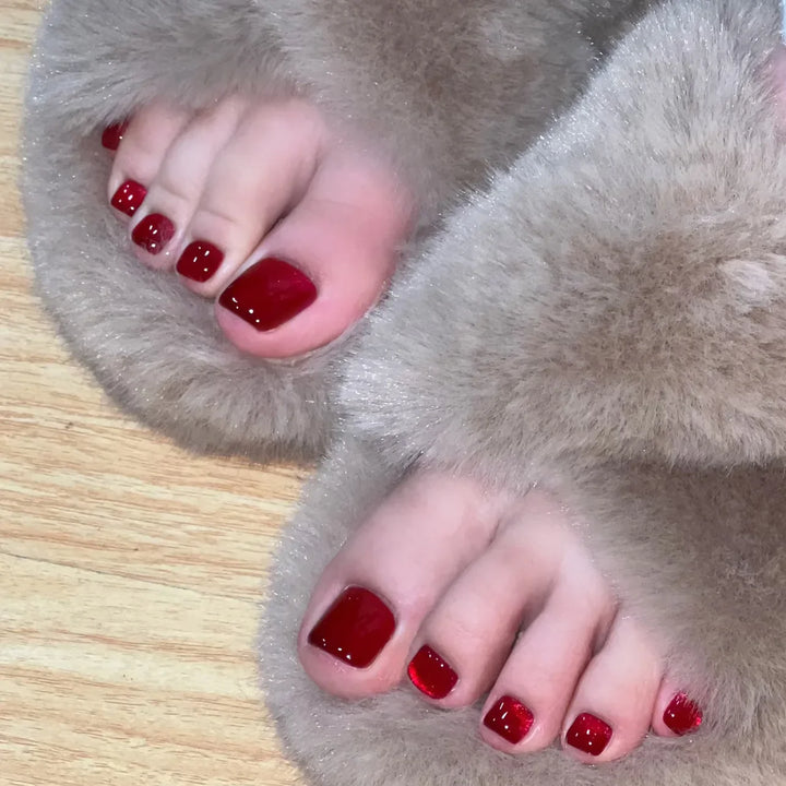 Rynx | Shiny Cat Eye Rhinestone Toenail Art Glitter Solid Color Artificial Toenails Fashion Toenail False Nails Removable Press-on Nails with Glue