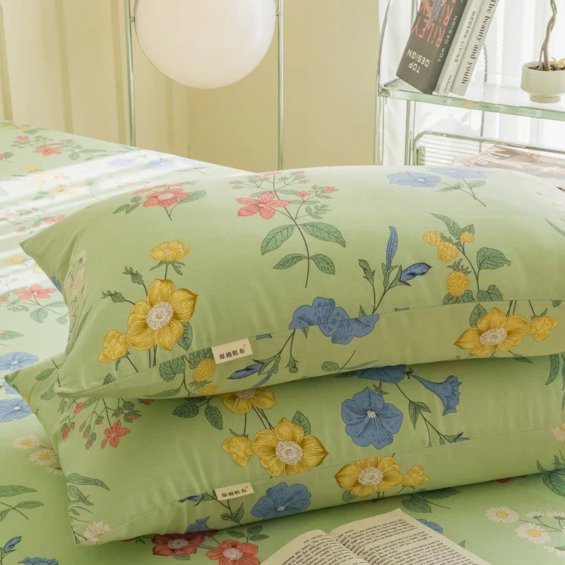 Rynx | 100% Cotton Thickened Pillowcase 48cm*74cm 2 Pieces Beauty Floral Print Pillowcase for Bedroom