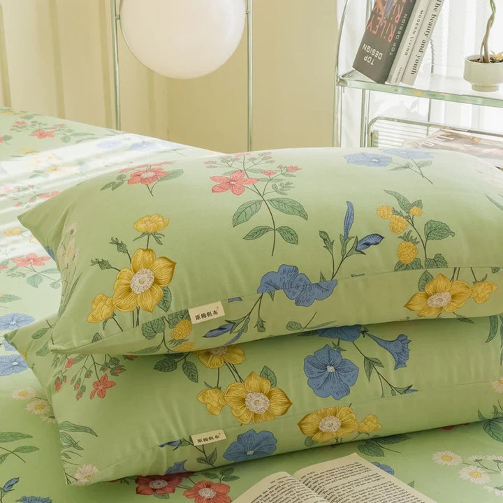 Rynx | 100% Cotton Thickened Pillowcase 48cm*74cm 2 Pieces Beauty Floral Print Pillowcase for Bedroom