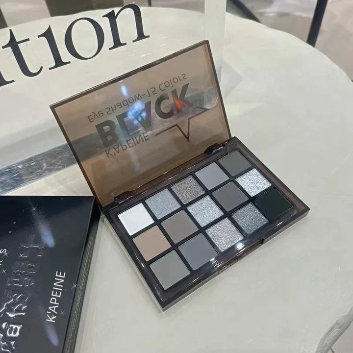 Rynx | 15 Colors Eyeshadow Palette Black Smoky Cool Tones Eyeshadow Metallic Pearlescent Matte Silver Gray Long-lasting Eyeshadow Party Makeup