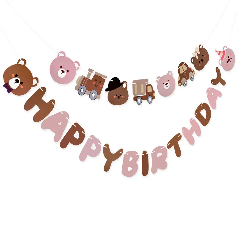 Rynx Brown Teddy Bear Birthday Letter Banner Garland For Kids Boy Girl Birthday Party Decoration Accessories Hanging Flags