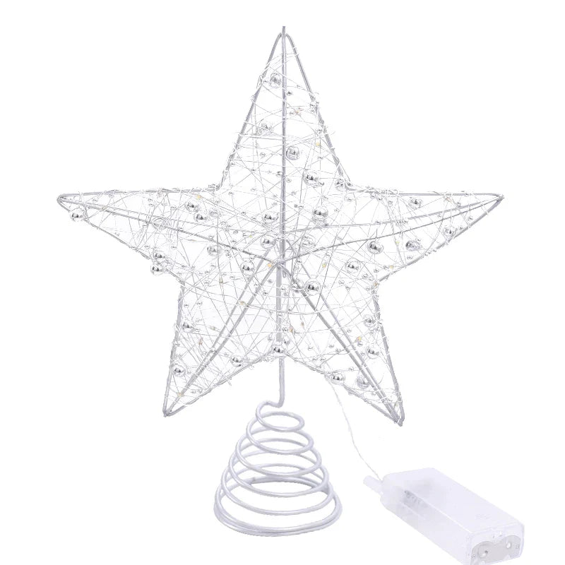 Rynx LED Light Christmas Tree Star with Beaded Wire Gold Iron Christmas Tree Ornament 2025 New Year Living Room Table Decoration Accessories