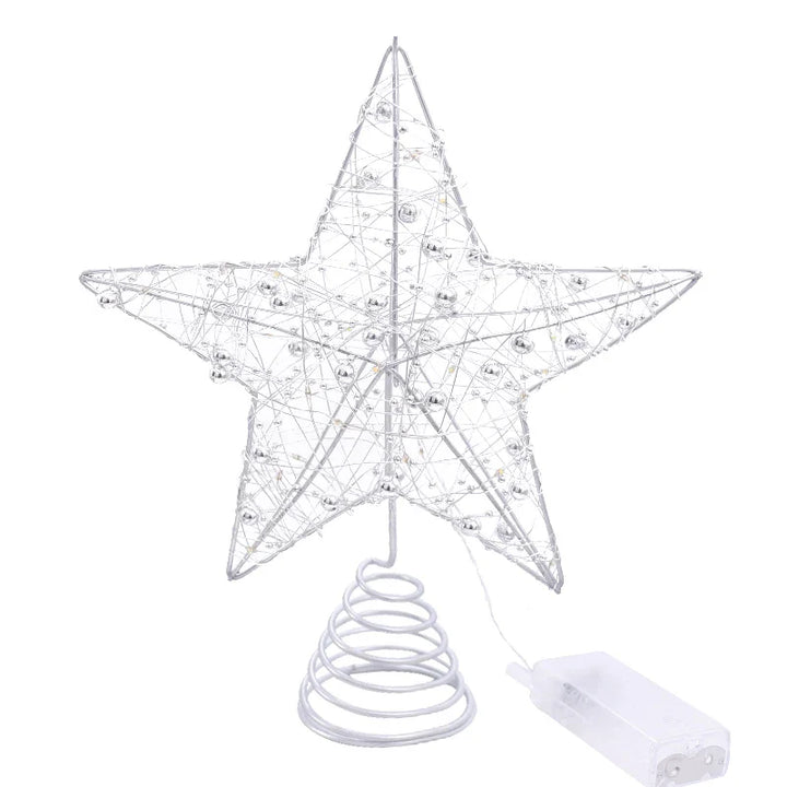 Rynx LED Light Christmas Tree Star with Beaded Wire Gold Iron Christmas Tree Ornament 2025 New Year Living Room Table Decoration Accessories