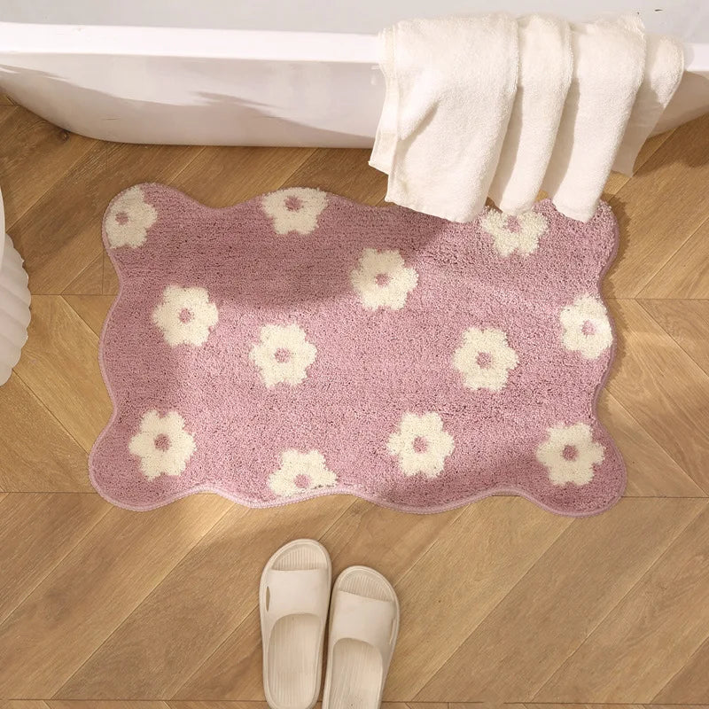 Rynx | Tufting Flower Bathroom Mat Fluffy Floral Rug Flock Bathroom Tub Edge Mat Door Mat Floor Non-Slip Foot Mat Living Room Decor