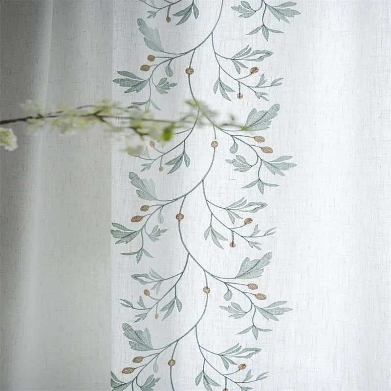 Rynx Cotton-Linen Embroidery Curtains Street Bags Shadow Curtain Tassel for Kitchen Bedroom Living Room Bay Window Closet Curtain