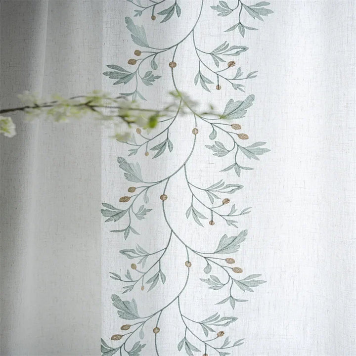 Rynx Cotton-Linen Embroidery Curtains Street Bags Shadow Curtain Tassel for Kitchen Bedroom Living Room Bay Window Closet Curtain