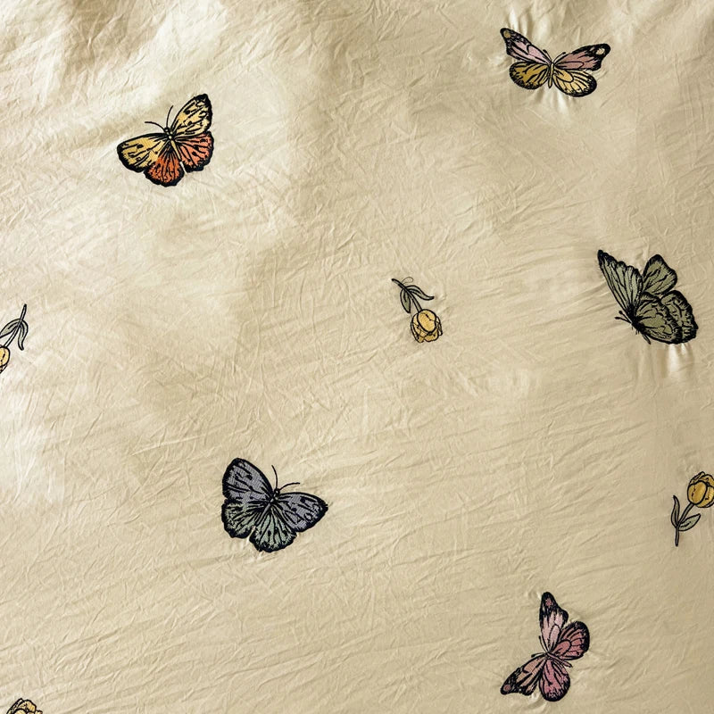 Rynx | 2/3/4 Pieces Luxury Butterfly Embroidery Bedding Set Soft Skin-Friendly Washed Cotton Duvet Cover Twin Full Queen King Bed Set