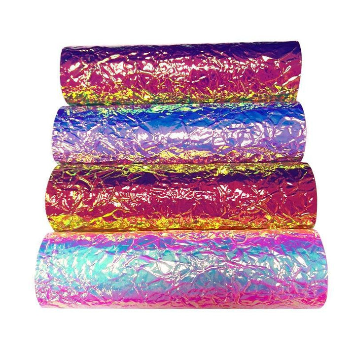 Lisslune | Crinkled Holographic Metallic Synthetic Leather Fabric Sheet for Creative DIY Projects