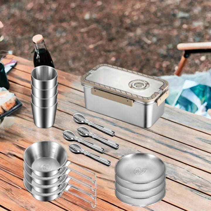 Lisslune | Camping Messware Kit Stainless Steel Dinnerware with Storage Box – CampSet