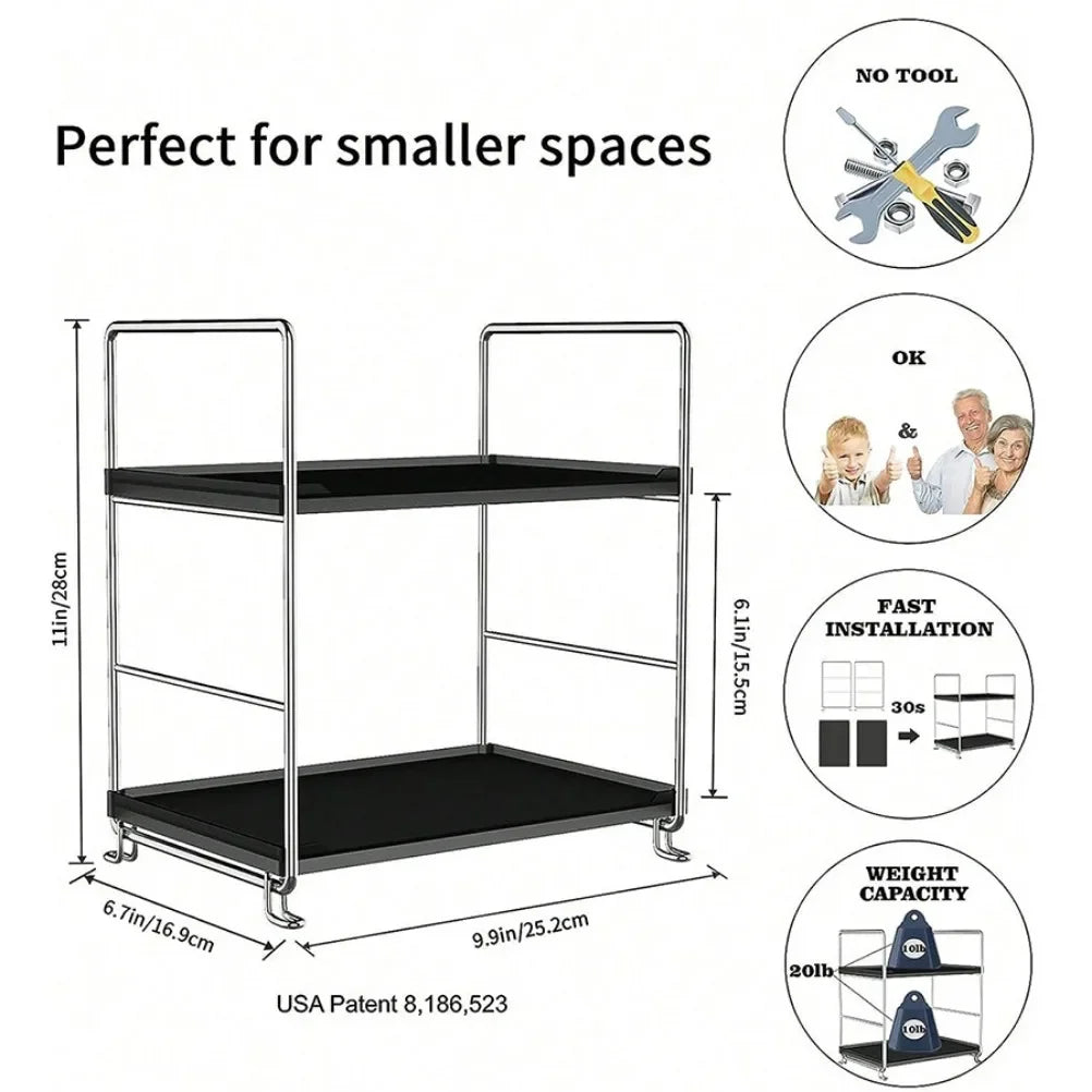 Rynx | 2-Tier Bathroom Organizer Counter Vanity Skincare Makeup Organizer Holder Bathroom Sink Counter Storage Shelf