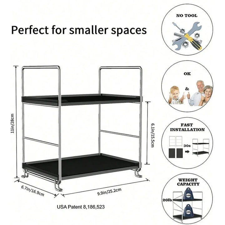 Rynx | 2-Tier Bathroom Organizer Counter Vanity Skincare Makeup Organizer Holder Bathroom Sink Counter Storage Shelf
