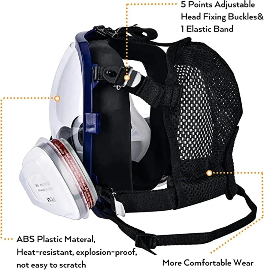 Lisslune | Full Face Respirator Mask with Anti-Fog Lens and Industrial Gas Filters