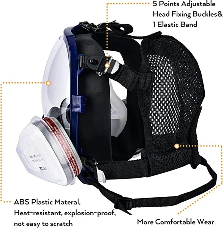 Lisslune | Full Face Respirator Mask with Anti-Fog Lens and Industrial Gas Filters